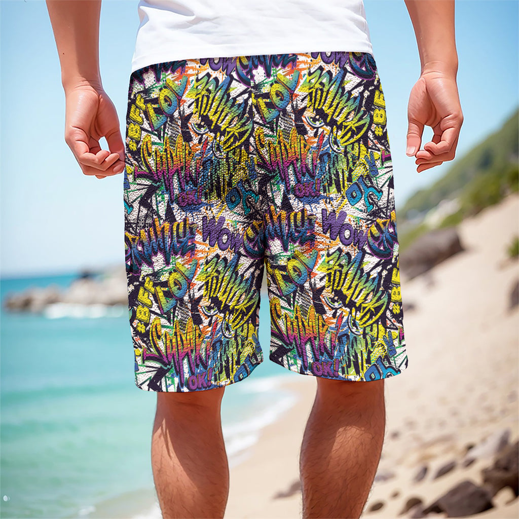 Graffiti Text Pattern Print Men's Cargo Shorts