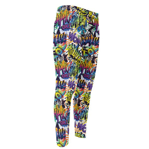 Graffiti Text Pattern Print Men's Compression Pants