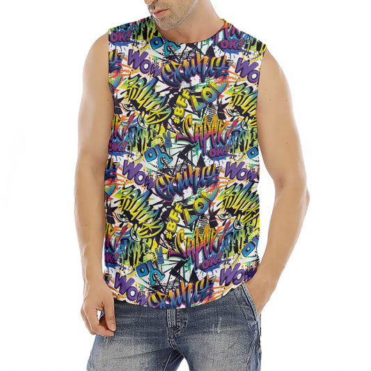 Graffiti Text Pattern Print Men's Fitness Tank Top
