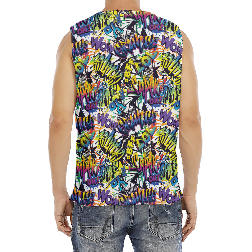 Graffiti Text Pattern Print Men's Fitness Tank Top