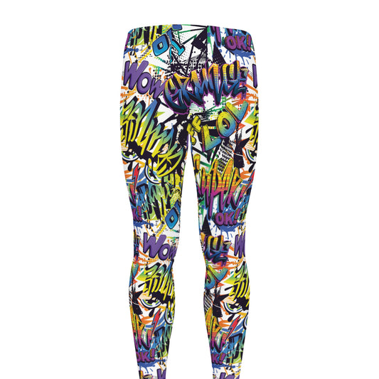 Graffiti Text Pattern Print Men's leggings