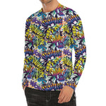 Graffiti Text Pattern Print Men's Long Sleeve Rash Guard