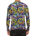Graffiti Text Pattern Print Men's Long Sleeve Rash Guard