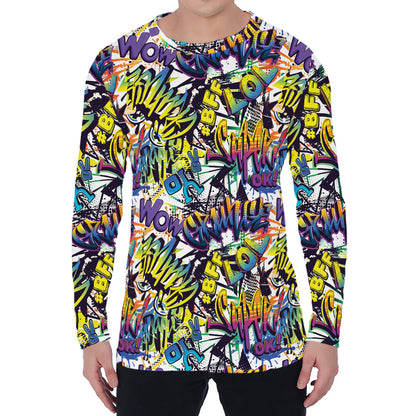 Graffiti Text Pattern Print Men's Long Sleeve T-Shirt