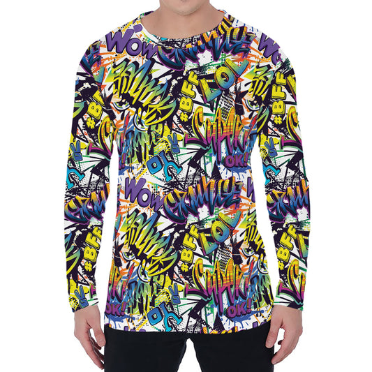Graffiti Text Pattern Print Men's Long Sleeve T-Shirt