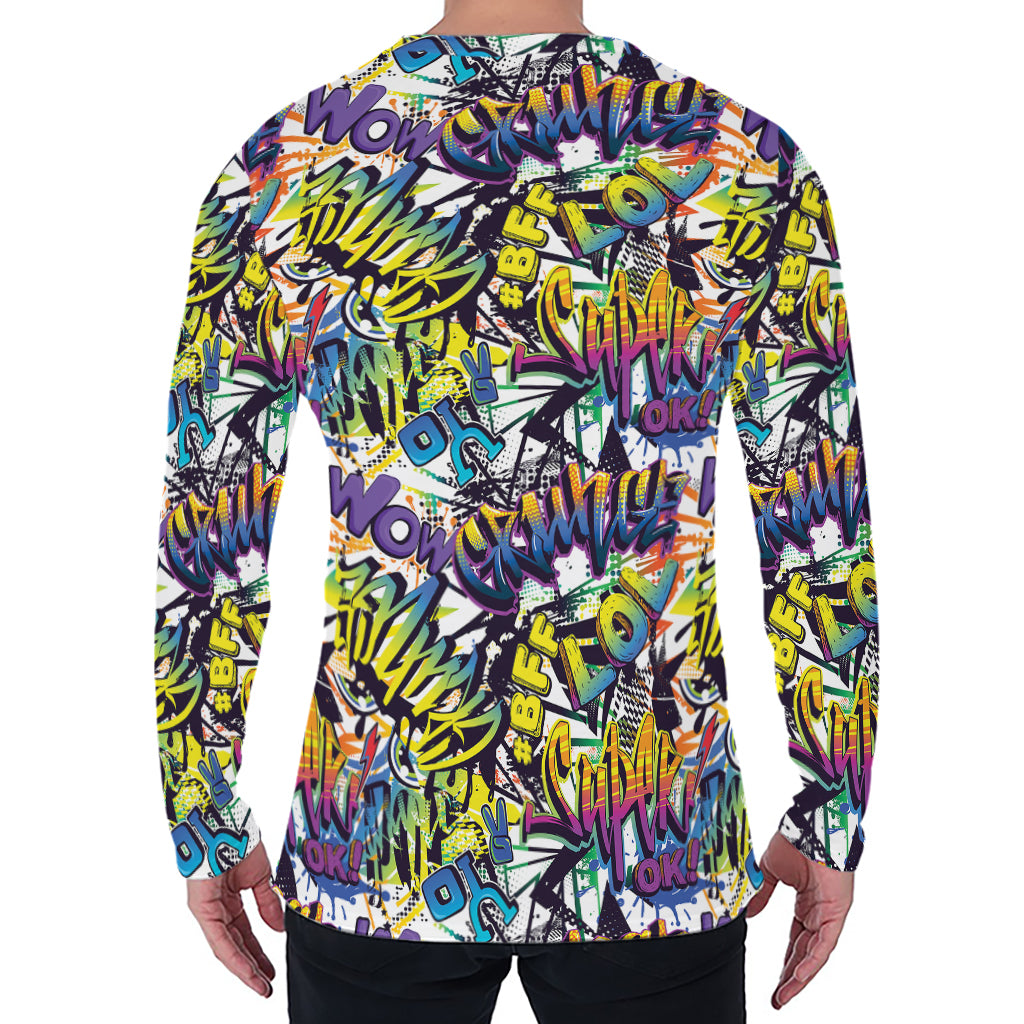 Graffiti Text Pattern Print Men's Long Sleeve T-Shirt