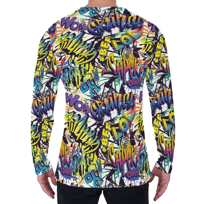 Graffiti Text Pattern Print Men's Long Sleeve T-Shirt