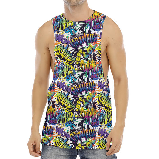 Graffiti Text Pattern Print Men's Muscle Tank Top