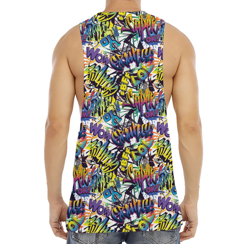Graffiti Text Pattern Print Men's Muscle Tank Top