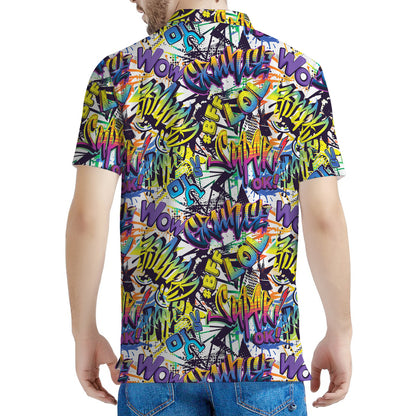 Graffiti Text Pattern Print Men's Polo Shirt