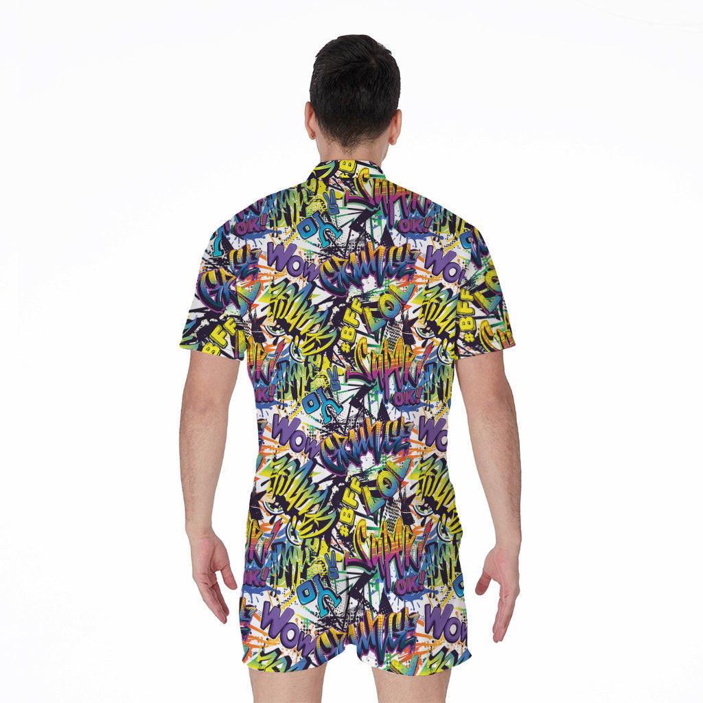 Graffiti Text Pattern Print Men's Rompers