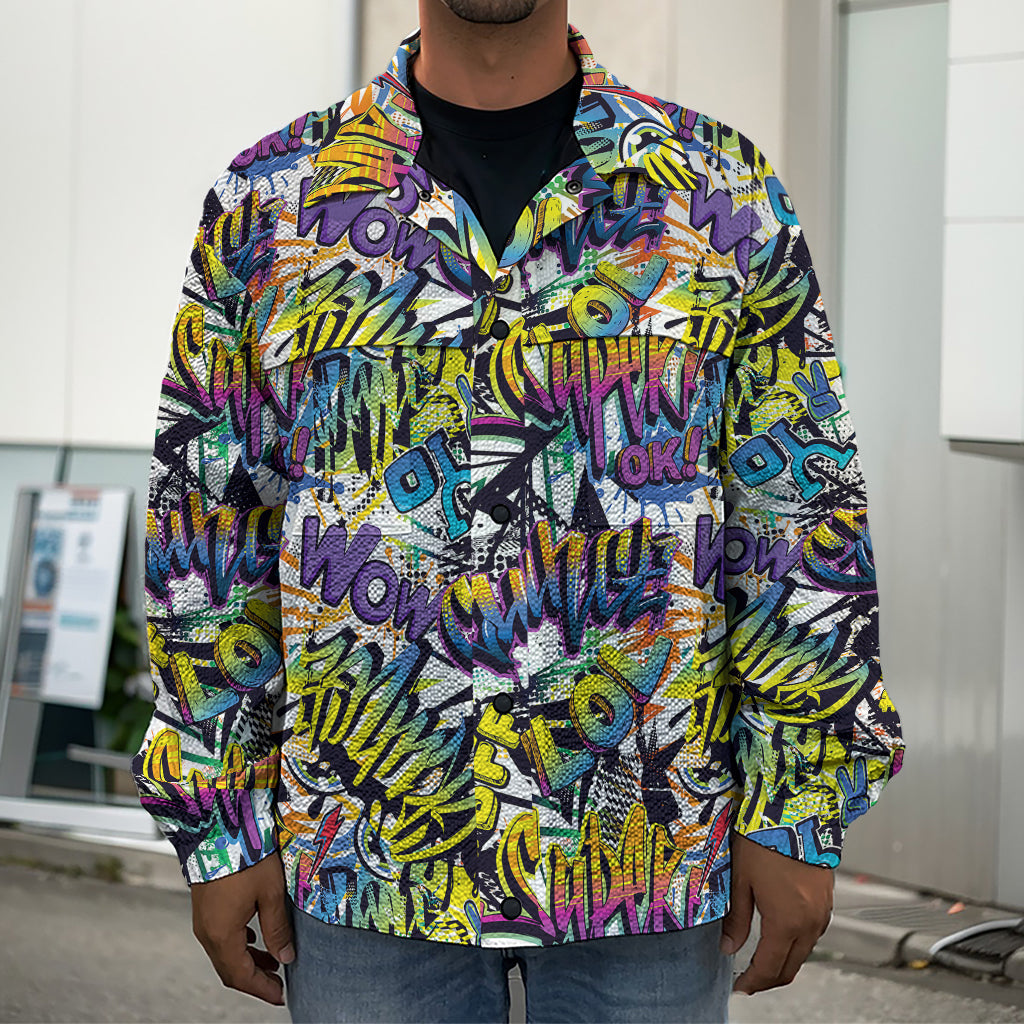 Graffiti Text Pattern Print Men's Shirt Jacket