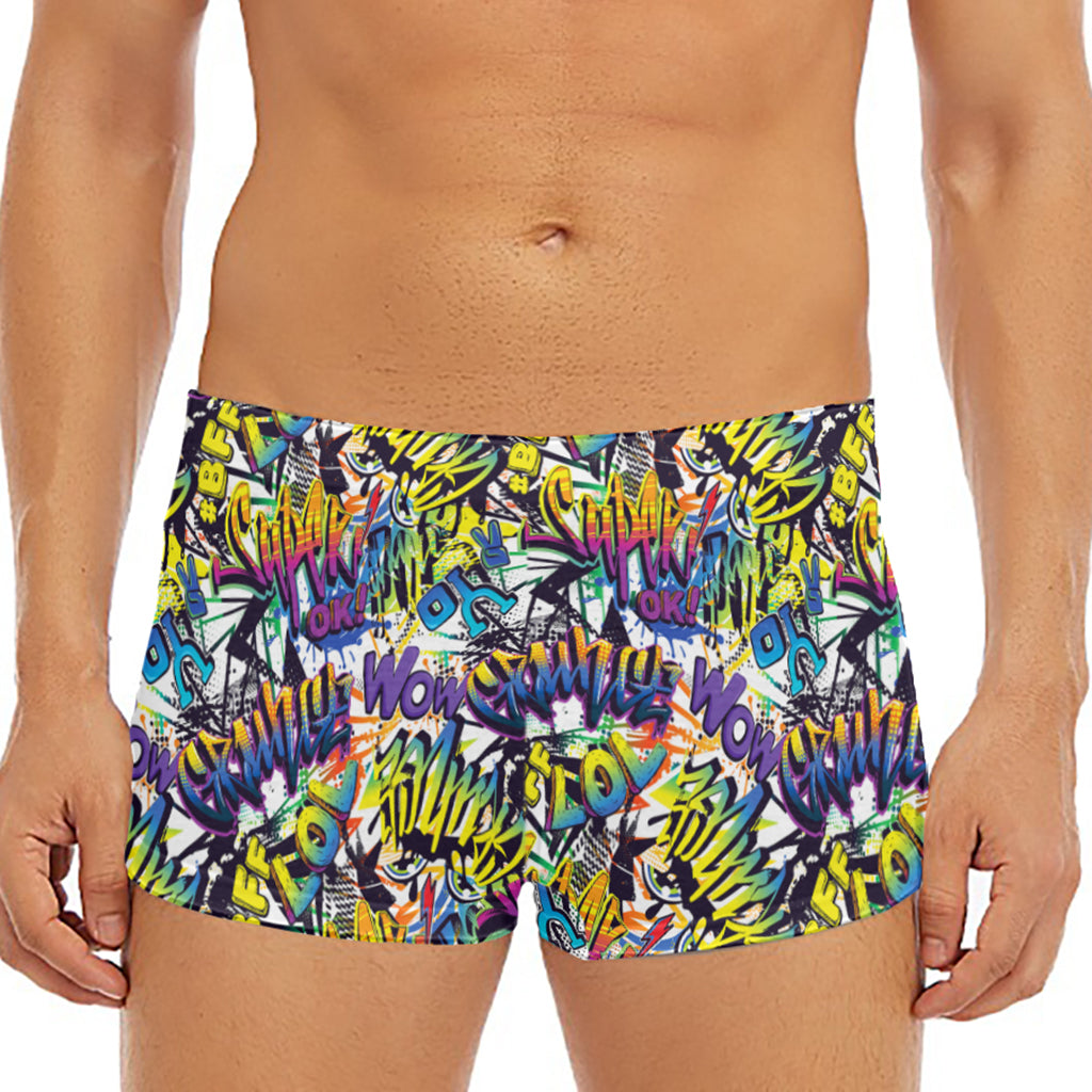 Graffiti Text Pattern Print Men's Short Boxer Briefs