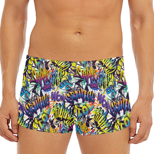 Graffiti Text Pattern Print Men's Short Boxer Briefs