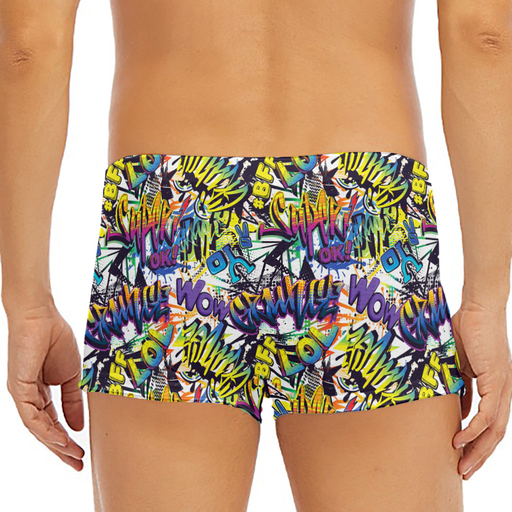 Graffiti Text Pattern Print Men's Short Boxer Briefs