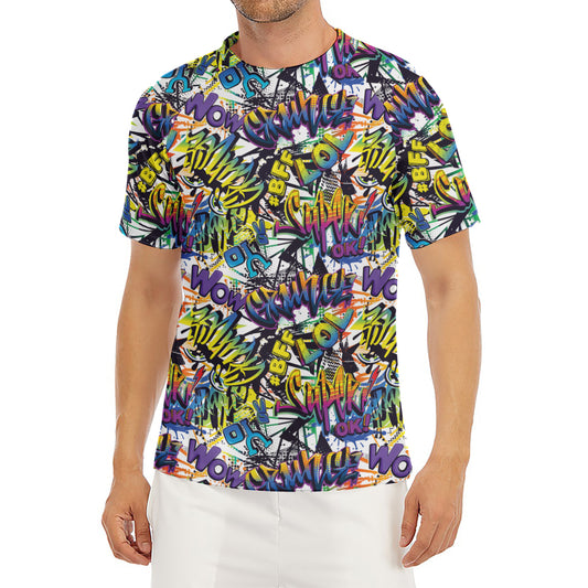 Graffiti Text Pattern Print Men's Short Sleeve Rash Guard