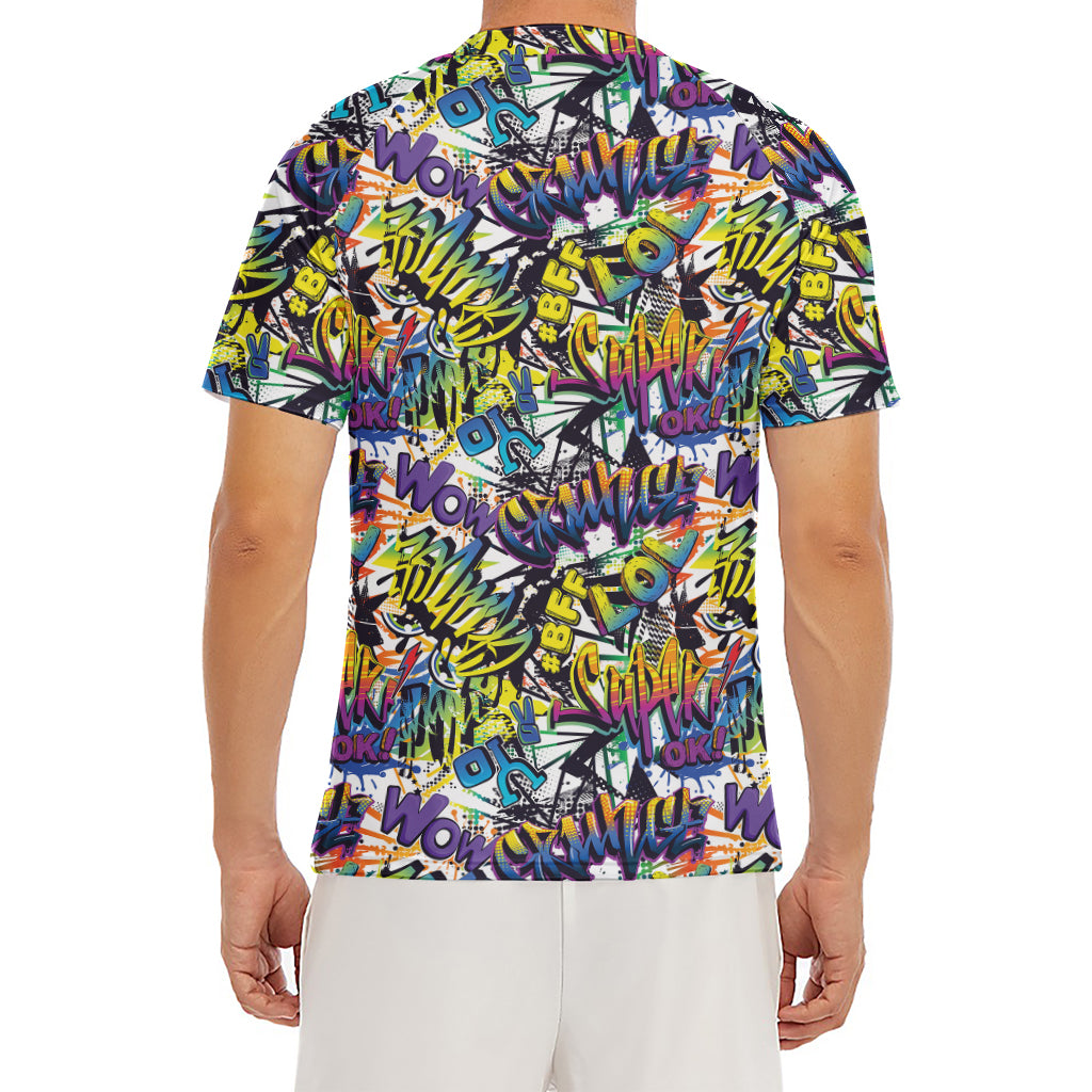 Graffiti Text Pattern Print Men's Short Sleeve Rash Guard