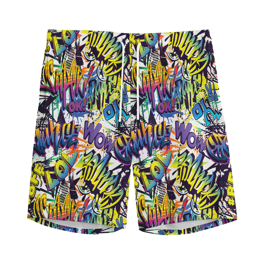Graffiti Text Pattern Print Men's Sports Shorts