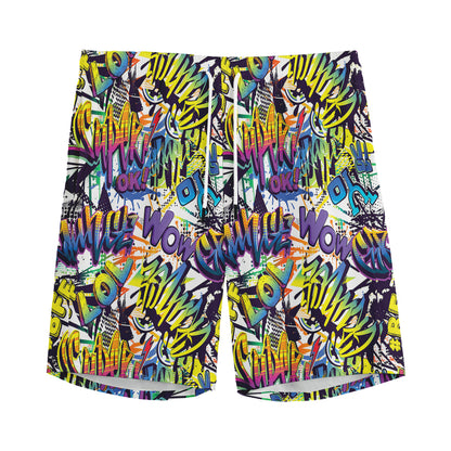 Graffiti Text Pattern Print Men's Sports Shorts