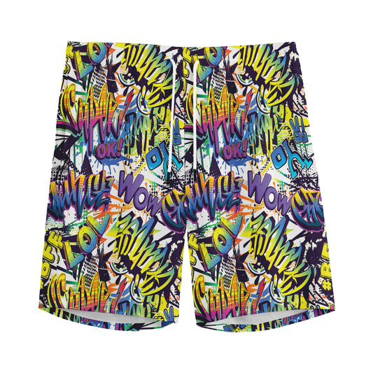 Graffiti Text Pattern Print Men's Sports Shorts