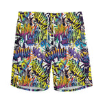Graffiti Text Pattern Print Men's Sports Shorts