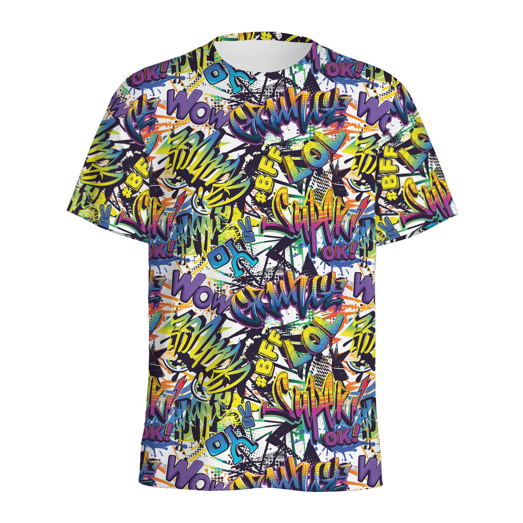 Graffiti Text Pattern Print Men's Sports T-Shirt
