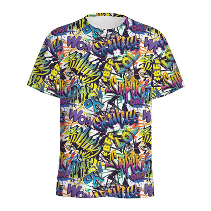 Graffiti Text Pattern Print Men's Sports T-Shirt