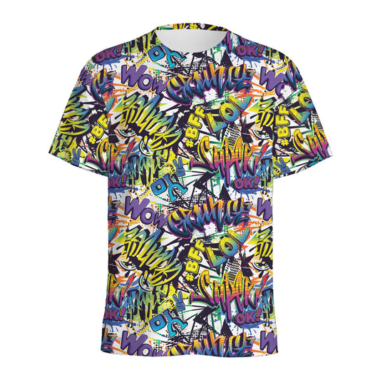 Graffiti Text Pattern Print Men's Sports T-Shirt