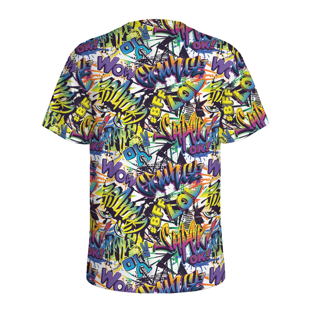Graffiti Text Pattern Print Men's Sports T-Shirt