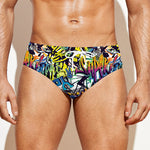 Graffiti Text Pattern Print Men's Swim Briefs