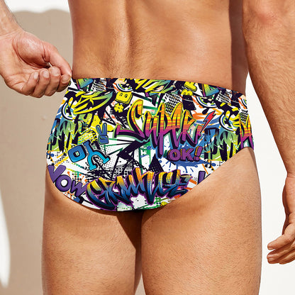Graffiti Text Pattern Print Men's Swim Briefs
