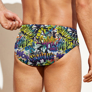 Graffiti Text Pattern Print Men's Swim Briefs