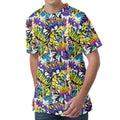 Graffiti Text Pattern Print Men's Velvet T-Shirt