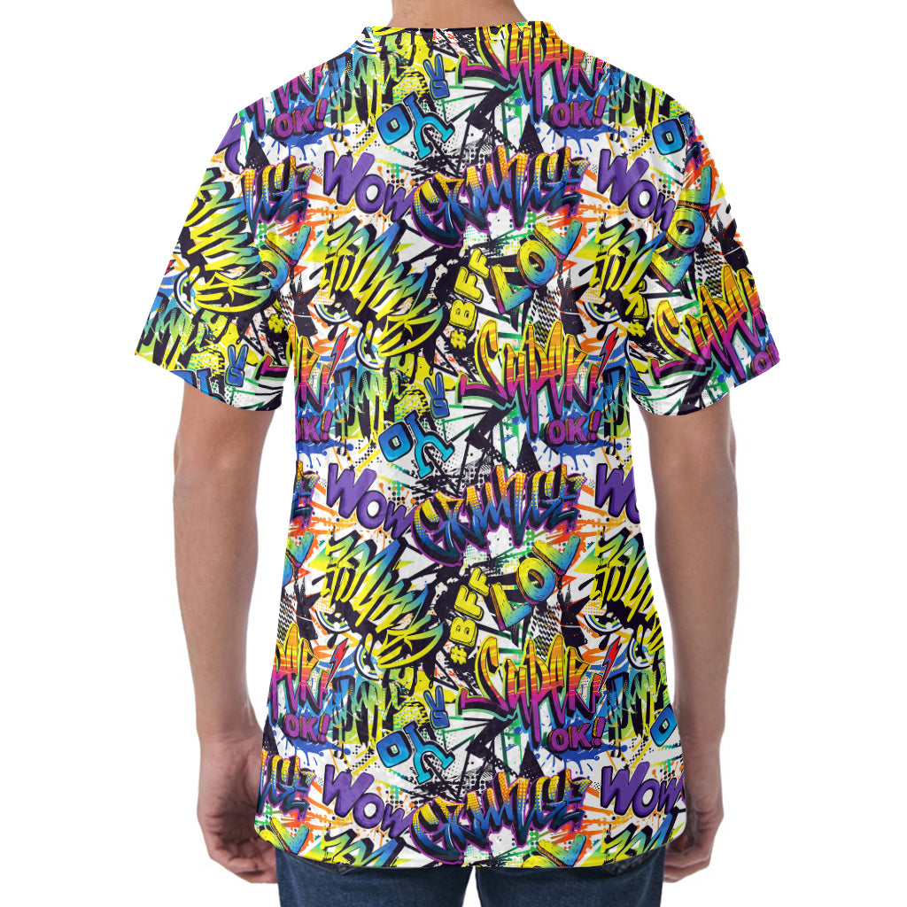 Graffiti Text Pattern Print Men's Velvet T-Shirt