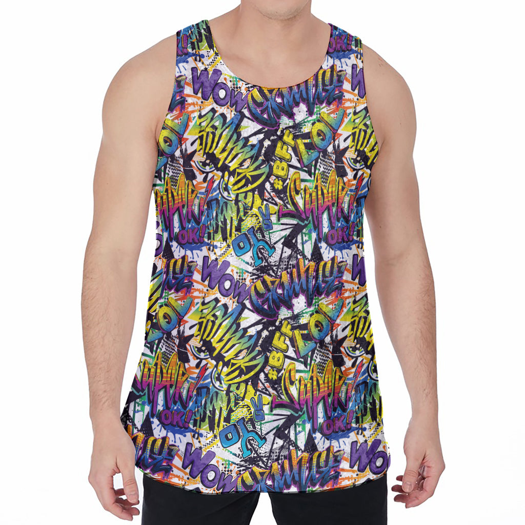 Graffiti Text Pattern Print Men's Velvet Tank Top