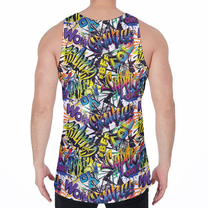 Graffiti Text Pattern Print Men's Velvet Tank Top