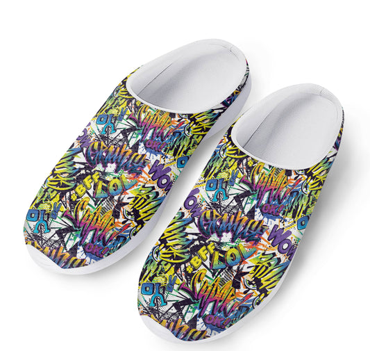 Graffiti Text Pattern Print Mesh Casual Shoes