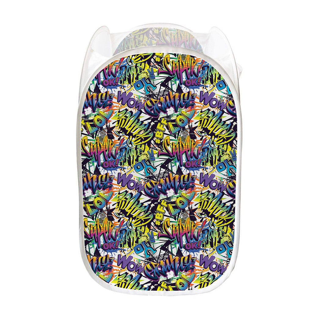 Graffiti Text Pattern Print Mesh Laundry Hamper