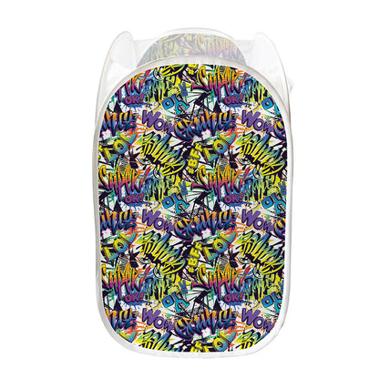 Graffiti Text Pattern Print Mesh Laundry Hamper