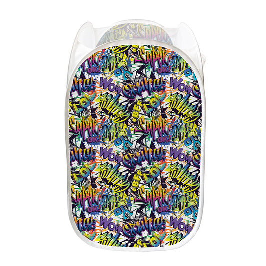 Graffiti Text Pattern Print Mesh Laundry Hamper
