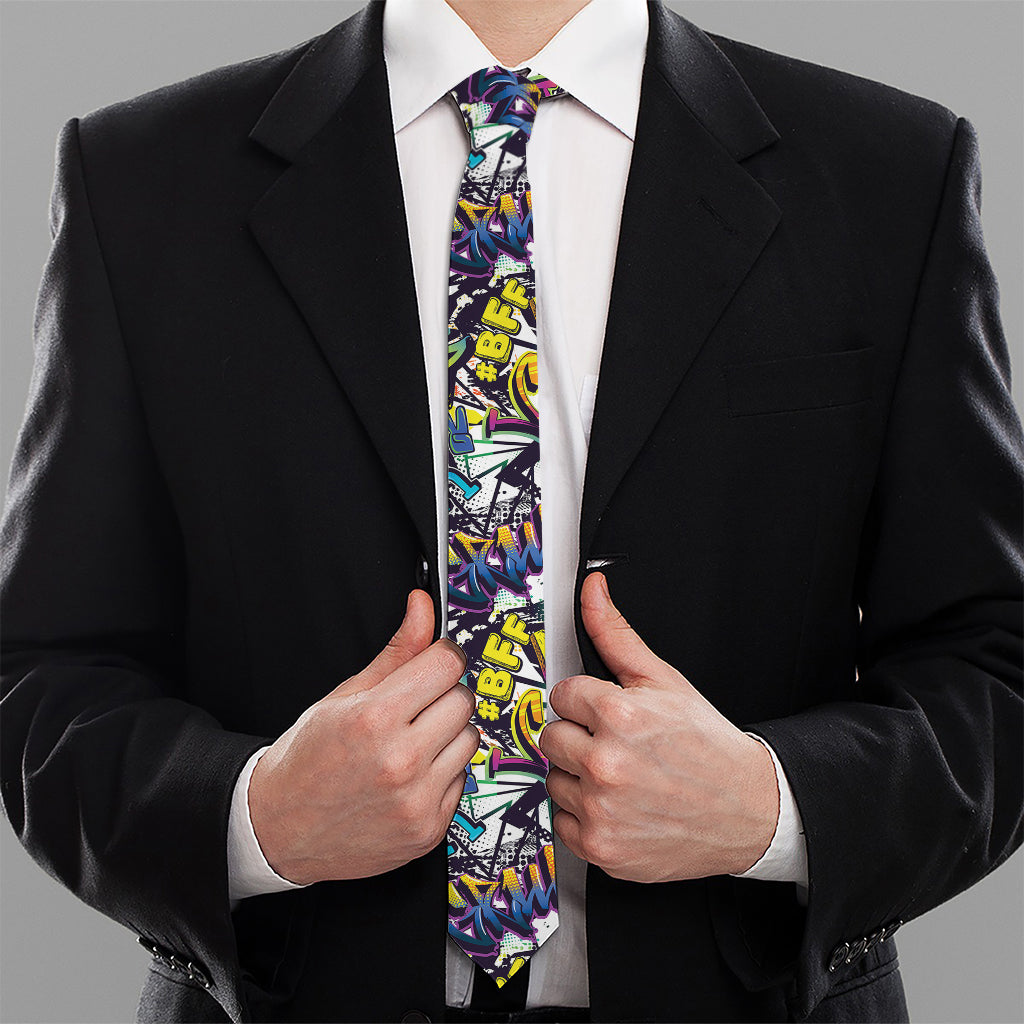 Graffiti Text Pattern Print Necktie