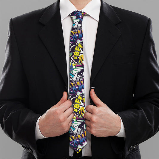 Graffiti Text Pattern Print Necktie