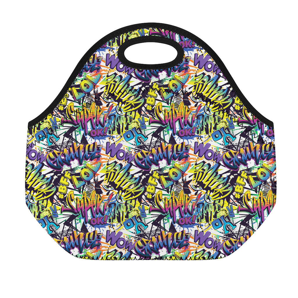 Graffiti Text Pattern Print Neoprene Lunch Bag