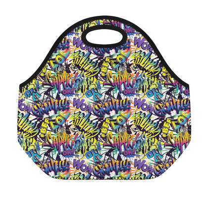 Graffiti Text Pattern Print Neoprene Lunch Bag