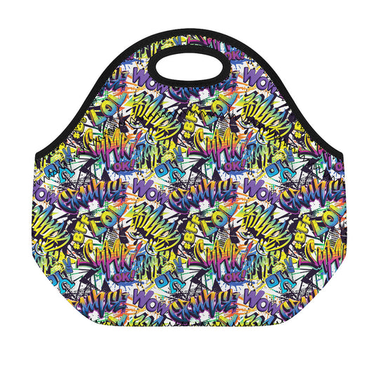 Graffiti Text Pattern Print Neoprene Lunch Bag