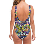 Graffiti Text Pattern Print One Piece Swimsuit