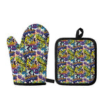Graffiti Text Pattern Print Oven Mitt And Pot Holder Set