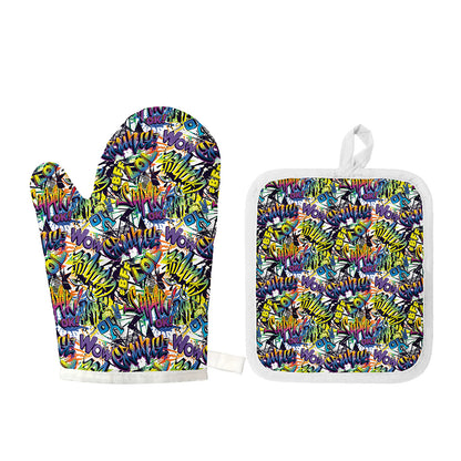 Graffiti Text Pattern Print Oven Mitt And Pot Holder Set