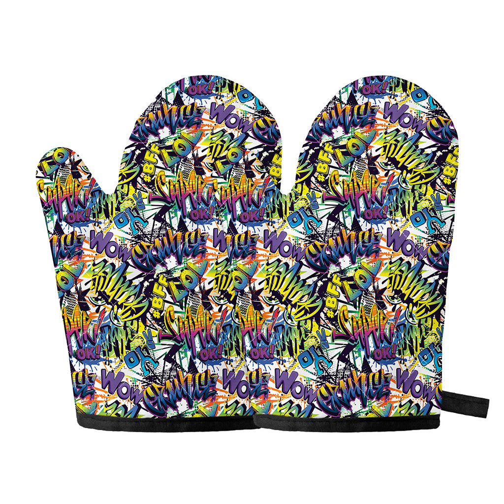 Graffiti Text Pattern Print Oven Mitts
