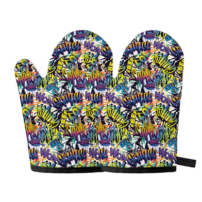 Graffiti Text Pattern Print Oven Mitts